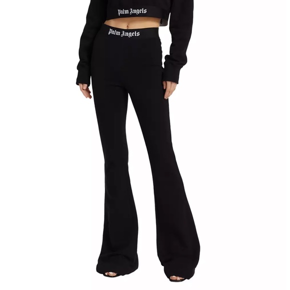 Palm Angels Cropped Quarter-Zip Hoodie and Logo Band Flare Sweatpants Set - Picture 6 of 11